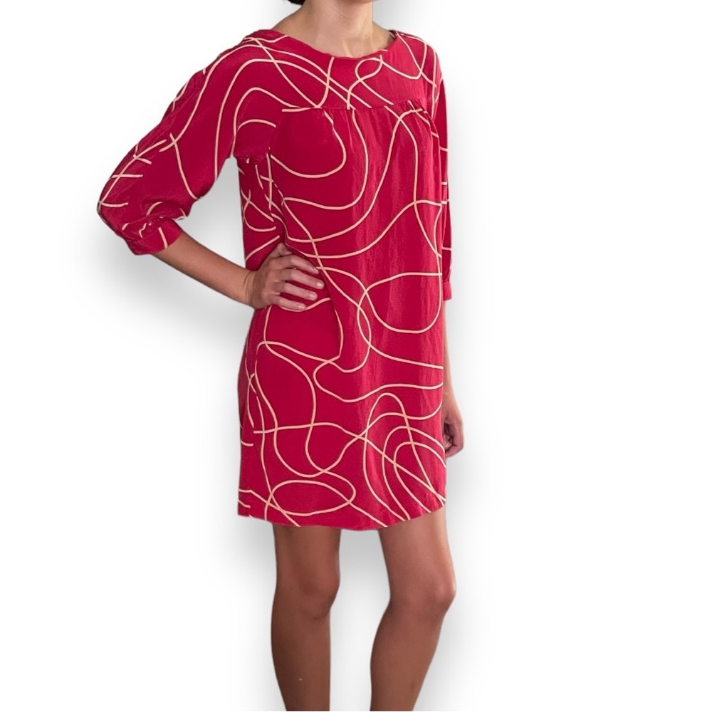 Twelfth Street by Cynthia Vincent shift mini dress 100% silk red loose S